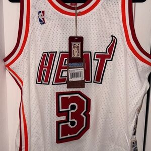 Mitchell & Ness White Miami Heat Jersey with Red and Black Dwayne Wade